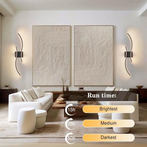 Battery Operated Wall Sconces Set of Two with Remote Control, Stepless Colors 3000K-6000K & Dimming, LED Black Wireless Wall Light for Living Room, Hallway, Bedroom, 31.5 Inch (2 Pack)