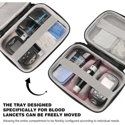 Hard Diabetes Travel Case for Accu-Chek/One Touch, Glucose Monitor Case for CareSens N for Glucose Meter, Insulin Pen, Blood Sugar Test Strips, Syringe, Needles and More Kits (Black)