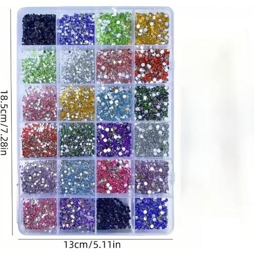 Multi-Color Nail Rhinestones Kit, Flatback Crystal Rhinestones Set in Organizer Box, Sparkling Gems Jewels for Acrylic Nails, Press-On Nails Art Decoration and DIY Crafts