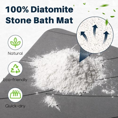 Quick Drying Stone Bath Mat, Diatomaceous Bathroom Mats Non Slip Stone, Quick Dry Diatomaceous Earth Bath Mat Super Absorbent (Dark Grey)