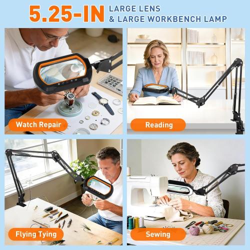 ‼️may be missing items ‼️HITTI 30X & 12X Square Ultra Long Magnifying Glass with Light and Clamp | 3-Section Arm, 5 Color Modes, Stepless Dimming, LED Desk Lamp for Soldering, Jewelry Making, Crafting, Fly Tying-Yellow