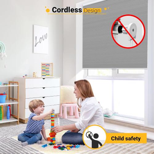 Blackout Cellular Shades Cordless Honeycomb Blinds Fabric Window Shades, 30x64 inch, Cool Silver(Blackout)