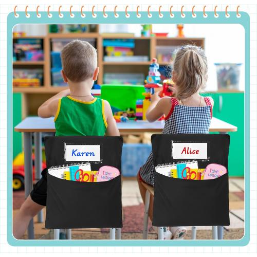 Classrooms Chair Pockets, 24 PCS Sturdy 18x20 Chair Bags for Classroom Chairback Pockets with Name Tags Storage for Supplies Classroom Organization Fits Most Student Chairs K-2 Teacher Essentials