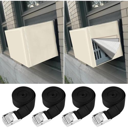 2 Pack Window Air Conditioner Cover for Outside Winter Windproof 3 Layer Insulation Window Air Conditioner Freeze Protection Cover for Outdoor Ac Unit(21 w X 16 d X 15 h,Beige)