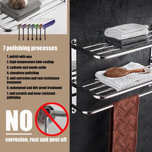 Size 30 Inch Bathroom Shelf 3-Tier Wall Mounting Rack with Towel Bars, Extra Long