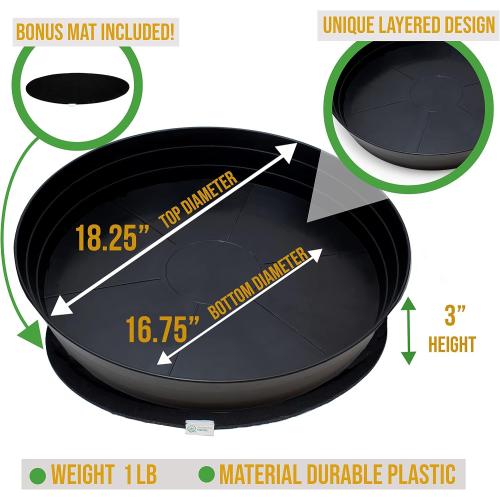 Garden Hour 18 Pack of 2 Large Plant Saucers for Potted Plants & Felt Mat for Floor Protection - Plastic Plant Trays for Indoors No Holes - Extra-Deep Drip Trays for Potted Plants - 18W x 3D in.