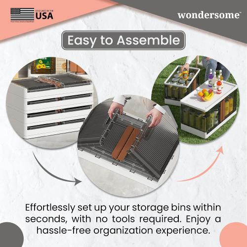 Wondersome Collapsible Storage Bins - 3-Pack of Large 8.5-Gallon/33.8-Quart Stackable Wheeled Clothing, Shoe, Bedroom, Office Organizer - Foldable Containers and Assembles in Second - US-Based Brand