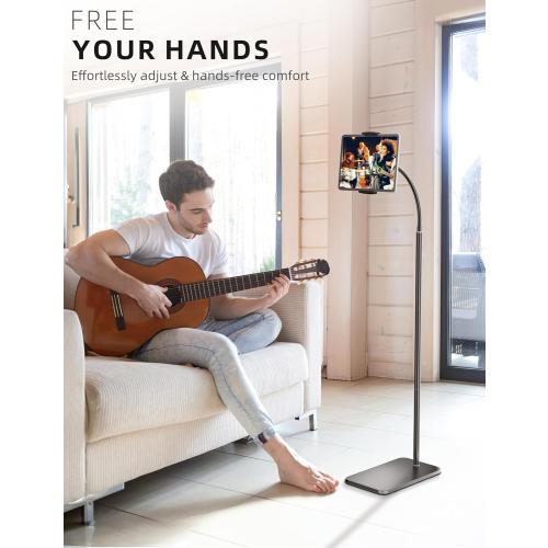 iPad Stand, Adjustable Tablet Floor Stand Metal Tablet Holder with Flexible Gooseneck, Compatible with iPad, Kindle, and Cell Phones (4.7''-13''), Ideal for Hands-Free Use