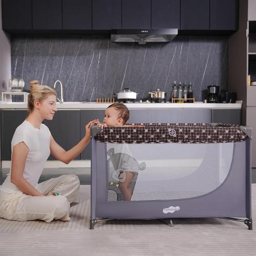 Grey Pamo Babe Portable Crib Baby Playpen with Mattress and Carry Bag Grey