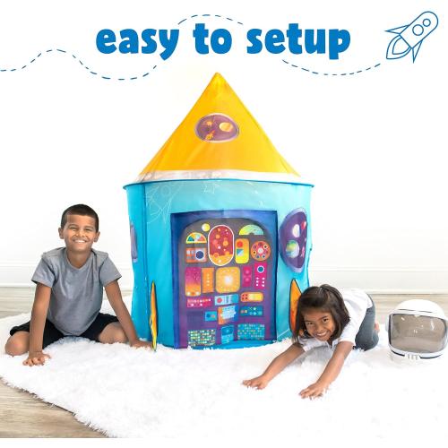 W&O Rocket Ship Play Tent with Tunnel, Ball Pit and Blast Off Button - Inspire Creative Play for Kids - Perfect for Indoor & Outdoor Adventures