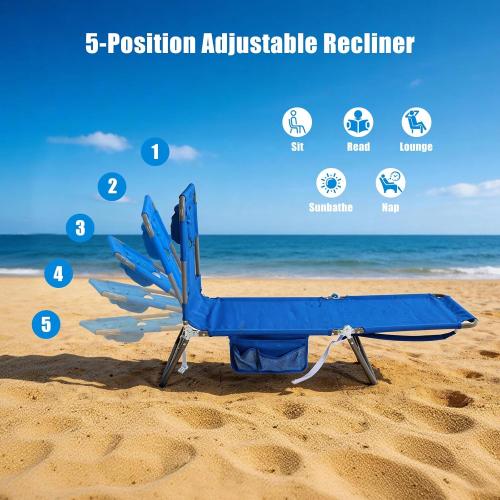 SUNNYFEEL Lay Flat Tanning Chair with Face Down Hole & Arm Slots, Backpack Beach Lounge Chair, 5-Position Folding Sunbathing Chair, 300 LBS Heavy Duty, 72 L x 22 W for Beach, Pool, Camping