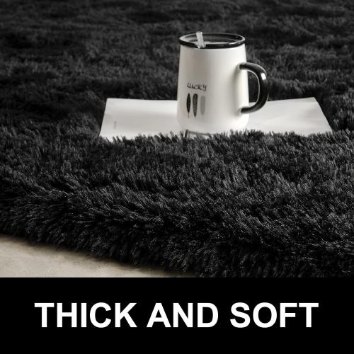 LOCHAS Ultra Soft Indoor Modern Area Rugs Fluffy Living Room Carpets for Children Bedroom Home Decor Nursery Rug 5x8 Feet, Black