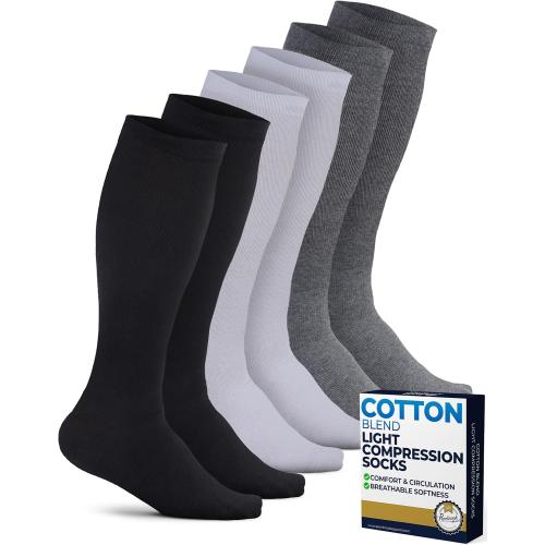 Pembrook Light Cotton Compression Socks for Men & Women - 3 Pairs | 8-15 mmHg Light Compression Socks for Men, Comfort and Support