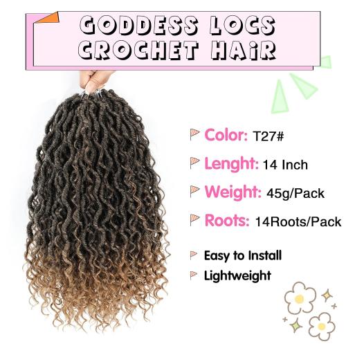 Fulcrum Goddess Locs Crochet Hair 14 Inch, 8 Packs New Faux Locs Crochet Hair for Black Women, Crochet locs with Curly Ends (14Inch (Pack of 8), T27#)