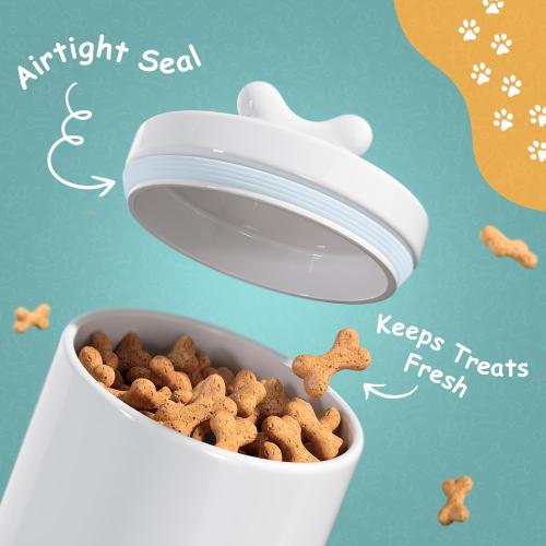 Barnyard Designs Large Dog Treat Container Airtight with Lid, Cute Rustic Ceramic Dog Treat Storage Jar for Kitchen Counter (White)