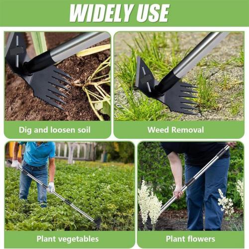 Hoe Garden Tool, Weed Puller Tool with Long Handle, 2 in 1 Hand Weed Rake and Hoe Garden Weeder Tool, Uprooting Pulling Weed Remover Tool for Yard, Patio, Lawn and Garden