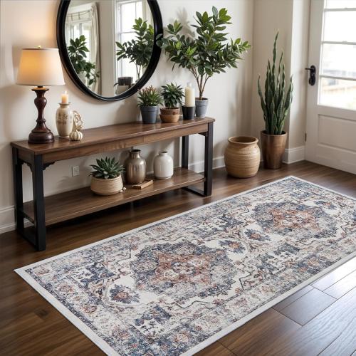 Hallway Washable Runner Rug - 3x6 Kitchen Rugs Entryway Rug Runner Vintage Soft Floor Mat Non Slip Indoor Farmhouse Carpet for Bathroom Living Room Bedroom (3 X 6, Brick)