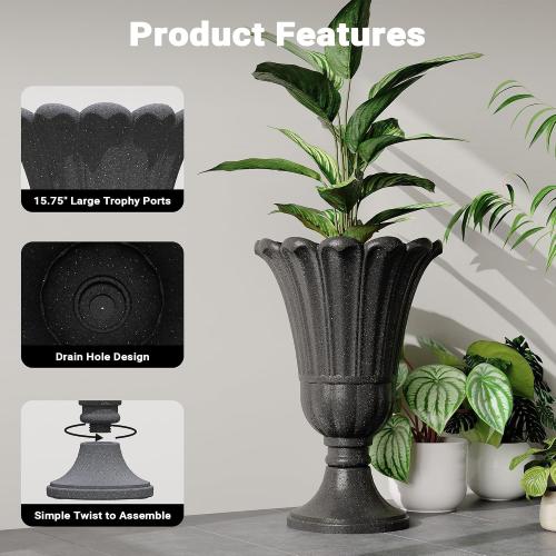 ‼️may be missing or broken pieces and this product has scratches and mild stains ‼️23 Tall Planters for Outdoor Plants Set of 2, Planter with Drainage Holes and Petal Design, Large Outdoor Planters for Porch, Garden, Indoor, Black