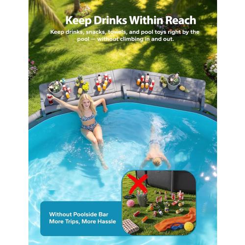 POOLHACKER Poolside Bar Extended, [Original] Swim Up Bar Exclusively for Above-Ground Round Pools. Patio Poolside Table Smart Fold Easy Maintenance, Weather Resistant Stable Tabletop ‼️may be missing or broken pieces and mild stains ‼️
