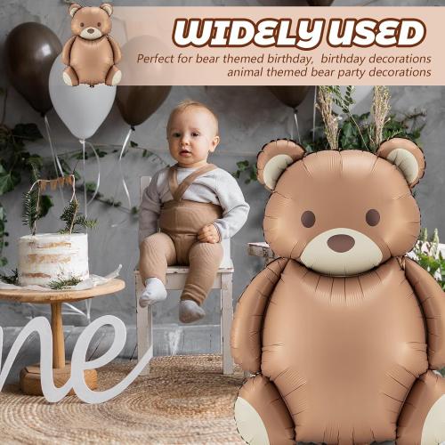 Simgoing 12 Pcs 21x35'' Big Brown Bear Balloons Matte Cartoon Bear Foil Birthday Balloons for Home Decor Jungle Animal Farm Safari Zoo Woodland Themed Party Baby Shower Decoration Supplies (Classic)