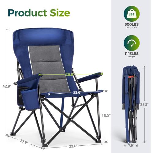 ALPHA CAMP Oversized Folding Camping Chairs High Backrest Heavy Duty Lawn Chairs for Adults Support 500 LBS Portable Camp Chairs with Cup Holders Large Side Pocket for Outdoor
