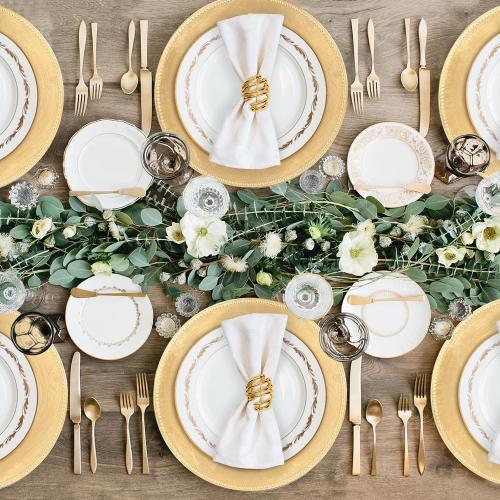 MAONAME Gold Charger Plates Set of 12, Foil 13 Plate Chargers with Beaded, Plastic Round Chargers for Dinner Plates, Table Setting