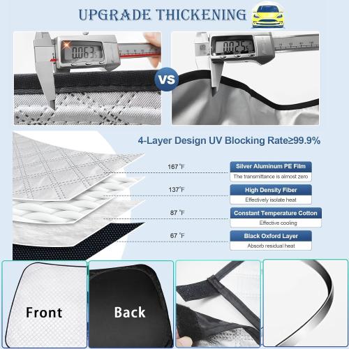 KMF 7pcs Thicken Full Window Sun Shades for Tesla Model 3 Accessories 2020-2024, Car Window Covers Sunshade for Windshield Side, UV Block Visor and Privacy Blackout for Camping Outdoor