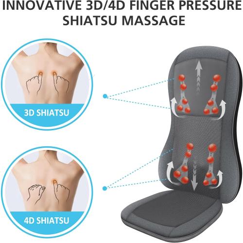 COMFIER Shiatsu Full Back Massager,Massage Chair Pad with Heat,2D/3D Massage Seat Cushion,Chair Massager with 10 Shiatsu Nodes, Rolling Kneading Chair Pads for Lower Back,Mothers Day Gift for Women