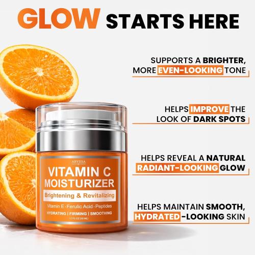 Vitamin C Moisturizer for Face - Vitamin C Cream for Face - Brightening & Anti Aging Cream for Women with Ferulic Acid & Peptides - Evens Skin Tone, Reduces Dark Spots & Fine Lines - All Skin Types