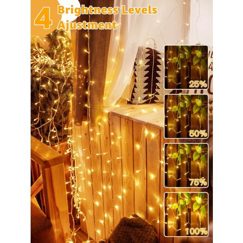 Outdoor String Lights 1200LED 196FT, 8 Modes Dimmable Fairy Lights with Remote and Timer, Waterproof String Lights for Festive Decoration Indoor Wedding Party Holiday (Warm White)