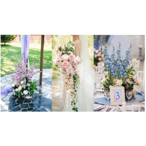 IPOPU White Flowers Artificial Delphinium 9PCS with Clematis Greenery for Wedding & Home Decor