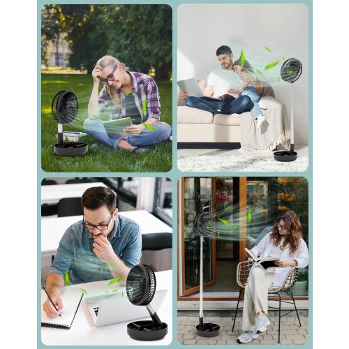 Primevolve Portable Oscillating Standing Fan,Rechargeable Battery Operated USB Floor Table Desk Fan with Remote, Bedroom Camping Travel Fans Black 7.7