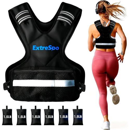 Adjustable Weighted Vest for Women and Men, 4-10lb/11-20lb/20-32lb Weight Vest with 6 Ironsand Weights, Body Weight Vest Exercise Set with Reflective Strip for Strength Training and Workout