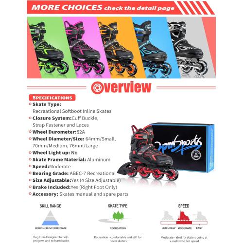 Size 40....2PM SPORTS Torinx Green Boys Adjustable Inline Skates, Fun Beginner Roller Skates for Kids, Youth, Girls, Men and Women