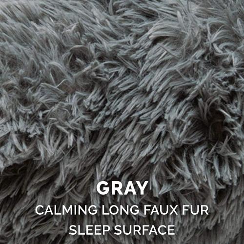 Furhaven 36 Round Calming Donut Dog Bed for Large/Medium Dogs, Refillable w/ Removable Washable Cover, For Dogs Up to 75 lbs - Shaggy Plush Long Faux Fur Donut Bed - Gray, Large