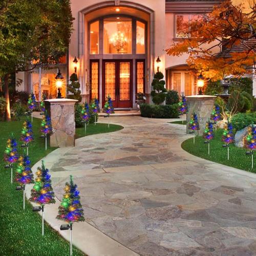 Solar Christmas Tree Garden Stake Lights Waterproof Christmas Decorations Tree Lights Outdoor Xmas Tree Light Christmas décor Pathway Lights Patio Yard (Color, 2pcs