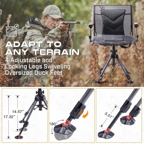 TR 360 Degree Swivel Hunting Blind Chair,400 lbs Capacity Silent,4 Legs and Seat Armrests Height Adjustable,Comfortable Padded Seat,Portable Ground Hunting Chair for Deer Dove Hunting