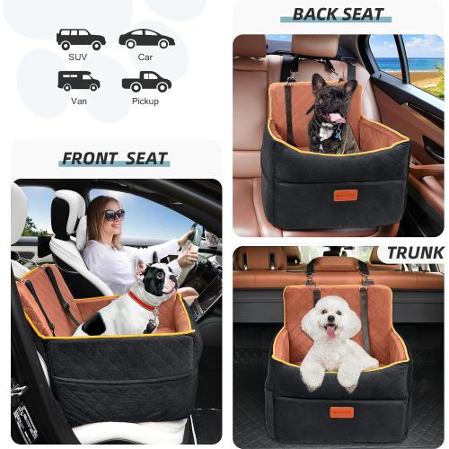 HEGGCOOE Small Dog Car Seat, Memory Foam Dog Booster Seats with Thick Cushion for Medium Dogs Under 35lbs, Detachable Washable Pet Car Seat Travel Bed with Storage Pockets,2 Safety Belts
