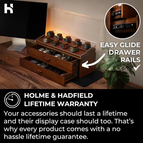 Holme & Hadfield Premium 17-Slot Wooden Watch Display Case – Extra Large Handcrafted Men’s Watch Box with Two Drawers – Birthday Gift for Crazy Collectors – Luxury Built to Last