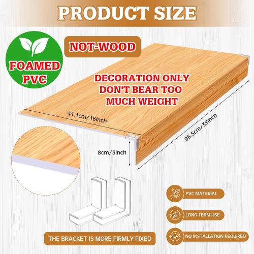 Hoolerry 5 Pcs Wire Shelf Covers Foamed PVC Wire Rack Covers for Removable Closet (Not Wood) Pantry Shelves for Cabinet Bathroom Kitchen Shelving Decoration(Wood Color,38x16inch)