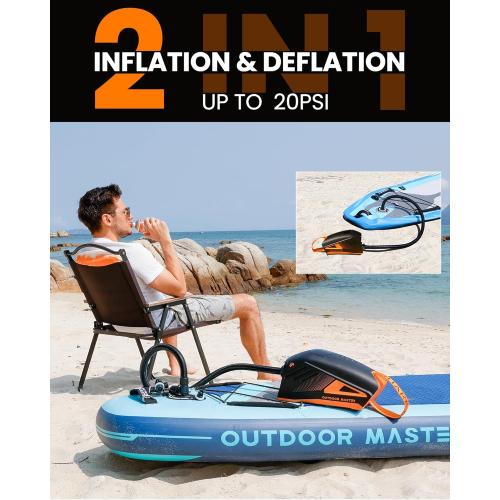 OutdoorMaster Shark 3 Paddle Board Pump Electric 74Wh- 3'50 Fast Inflation | 74Wh Rechargeable SUP Air Pump, One Charge for 4 SUPs,12V/15.8V DC Input, Digital Display, 20PSI, Auto-Off, 8 Nozzles