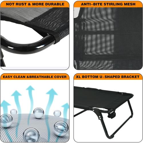 Elevated Raised Dog Bed Cot with Breathable Mesh,Folding No Assembly, Indoor/Outdoor Travel Outside Cooling Camping Dog Beds Pet Hammock for Large Dogs, Black