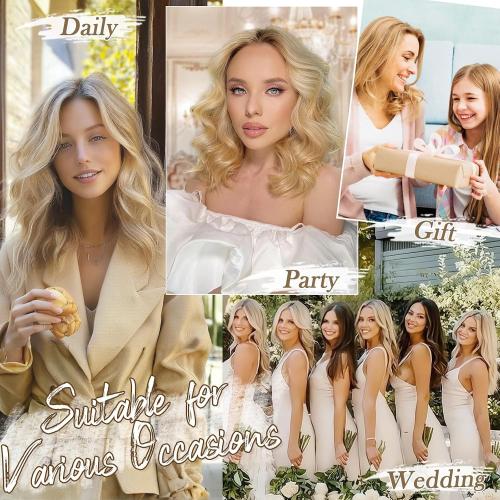 BARSDAR 12 Inch Wavy Golden Blonde Clip in Hair Extensions - 6PCs Short Wavy Golden Blonde Highlight Clip in Hair Extensions for Women - Full Head Thick Soft Synthetic Hairpieces Daily Party