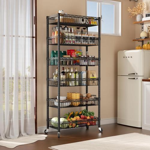 SINGAYE Shelf 6 Tier Wire Shelving Unit Adjustable Storage Shelves Big Basket Rack for Garage Kitchen Office Pantry Laundry Room Organizers13.5 D x 30 W x 65 H Black