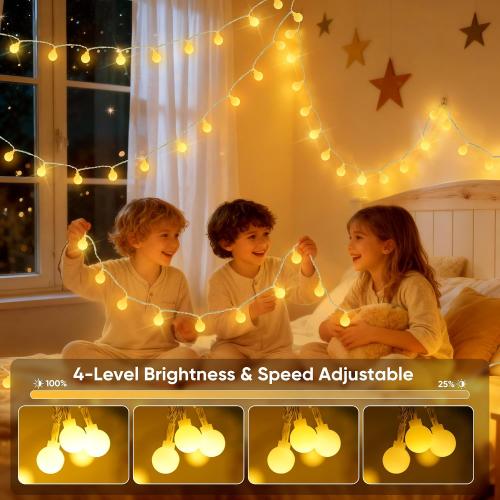 OMIKA 33FT Connectable Globe String Lights Indoor, 24 Color Changing Fairy Lights Plug in with Remote, 60 LEDs 128 Modes Christmas Lights Outdoor Waterproof for Tent Camping Bedroom Party Xmas Decor
