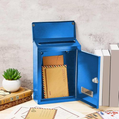 Amylove Weatherproof Mail Boxes with Key Lock, Security Locking Wall Mount Metal Mailbox with Slot for Outside, Large Capacity for Mail, Packages, Donations, Voting 11.8 H x 8.3 L x 2.8 W, Blue