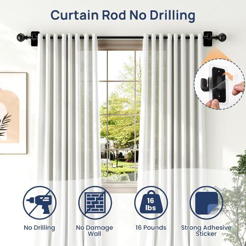 ENJOYBASICS Curtain Rods No Drilling for Renter, 28-47 Adjustable, Black