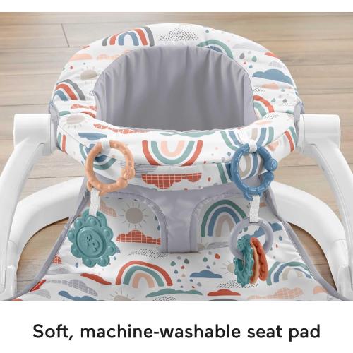 Fisher-Price Portable Baby Chair Sit-Me-Up Floor Seat with Developmental Toys & Machine Washable Seat Pad, Rainbow Showers