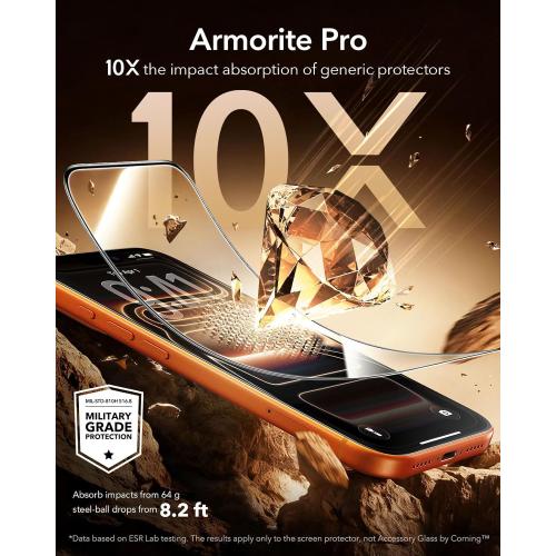 ESR Accessory Glass by Corning™ 3 Pack 9H  Glass for iPhone 17 Pro Screen Protector, with AR Anti-Reflective Technology, Military Grade Shatterproof & Durable with UltraFit Tray