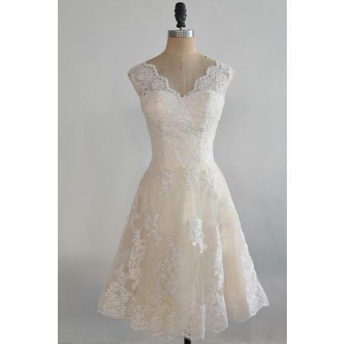 Short Lace Wedding Size 104/86 Dresses Knee Length Travel Tulle Rhinestones V-Neck Lace Up Bride Gowns Vintage Dress